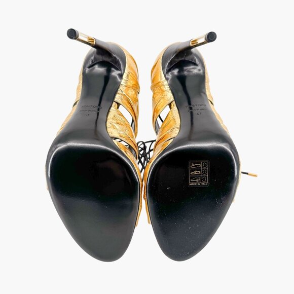 Tom Ford Stardust Lace Up Heels EU 41 US 9 Metallic Gold Foil Leather Tie Shoe - Picture 4 of 16